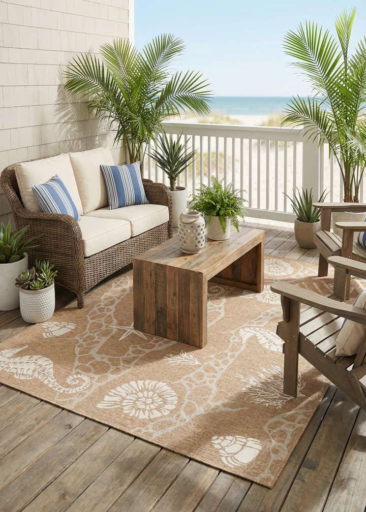 7' 10 x 7' 10 Easy-Clean Coastal Indoor / Outdoor Square Rug