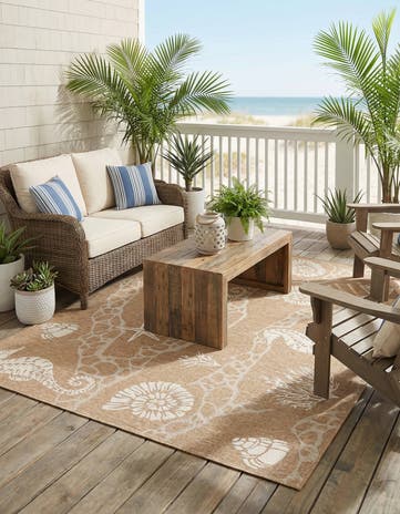Taupe Easy-Clean Coastal Indoor / Outdoor Square Rug