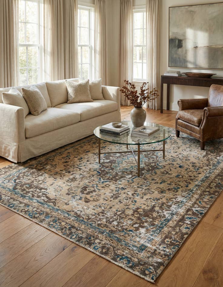 Detail image of  7' x 8' 8  Hand Knotted Ultra Vintage Persian Wool Rug