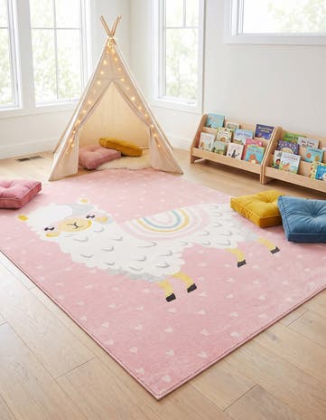 Pink Llama Whimsy Kids Rug