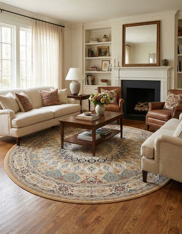 Beige Nain Design Round Rug