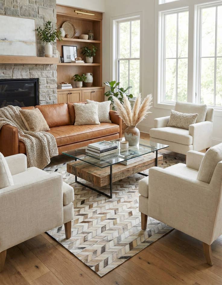 Detail image of 4' 8 x 6' 7 Cowhide Stocks Rug