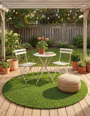 5' x 5' Easy-Clean Grass Indoor / Outdoor Round Rug