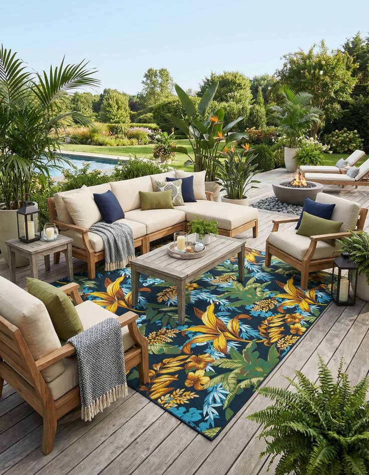 Detail image of 10' x 14' 2  Washable Botanical Indoor / Outdoor Rug