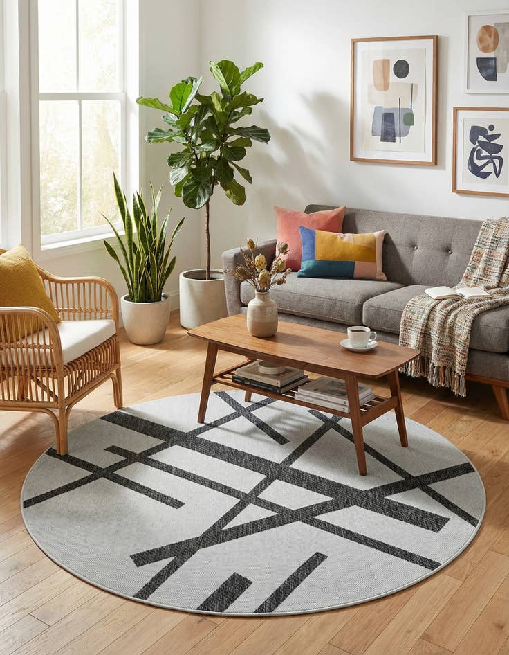 Detail image of 6' x 6'  Washable Modern Indoor / Outdoor Round Rug