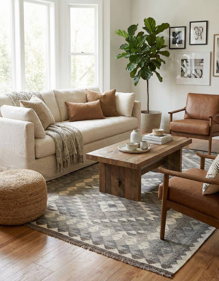 Detail image of  4' 1 x 5' 11  Hand Woven Kilim Maymana Wool Rug