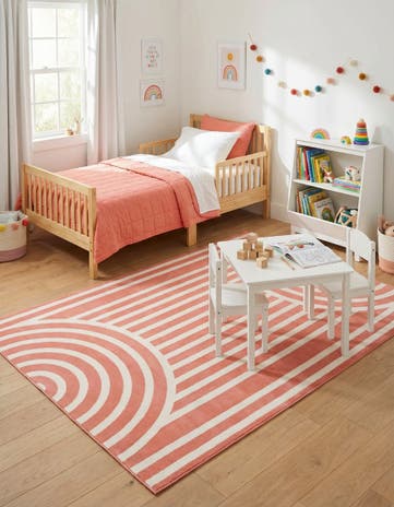 Soft Coral Pink Whimsy Kids Rug