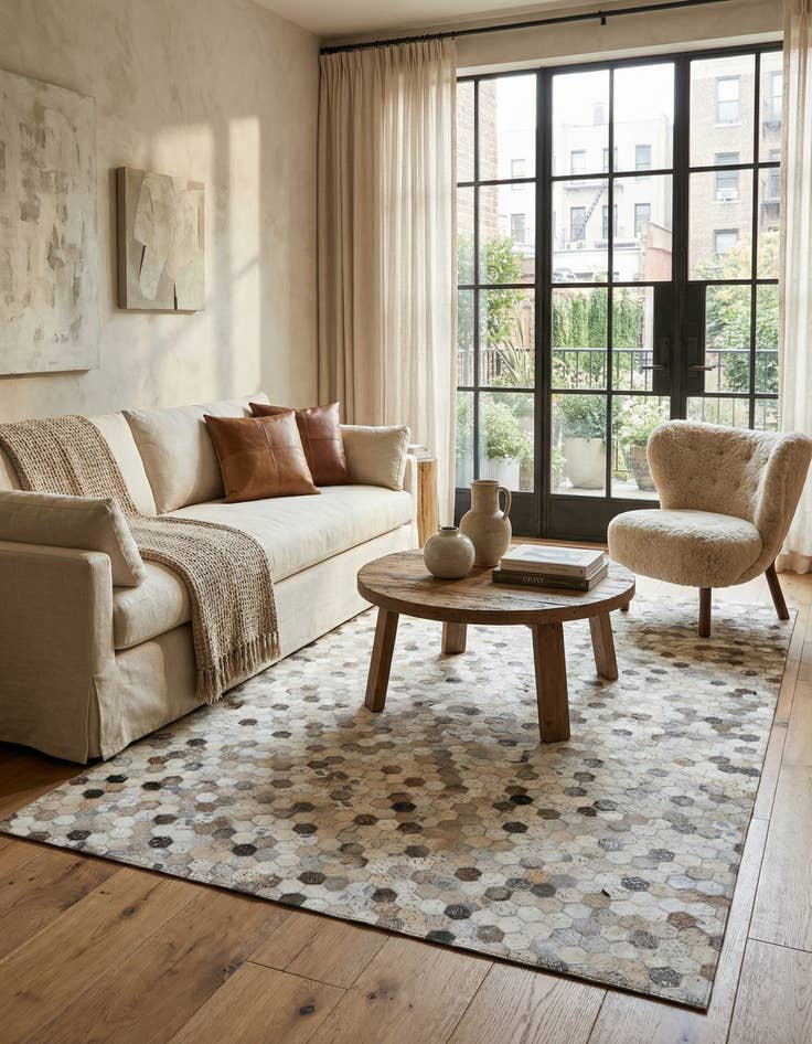 Detail image of 4' 11 x 7' 11 Cowhide Stocks Rug