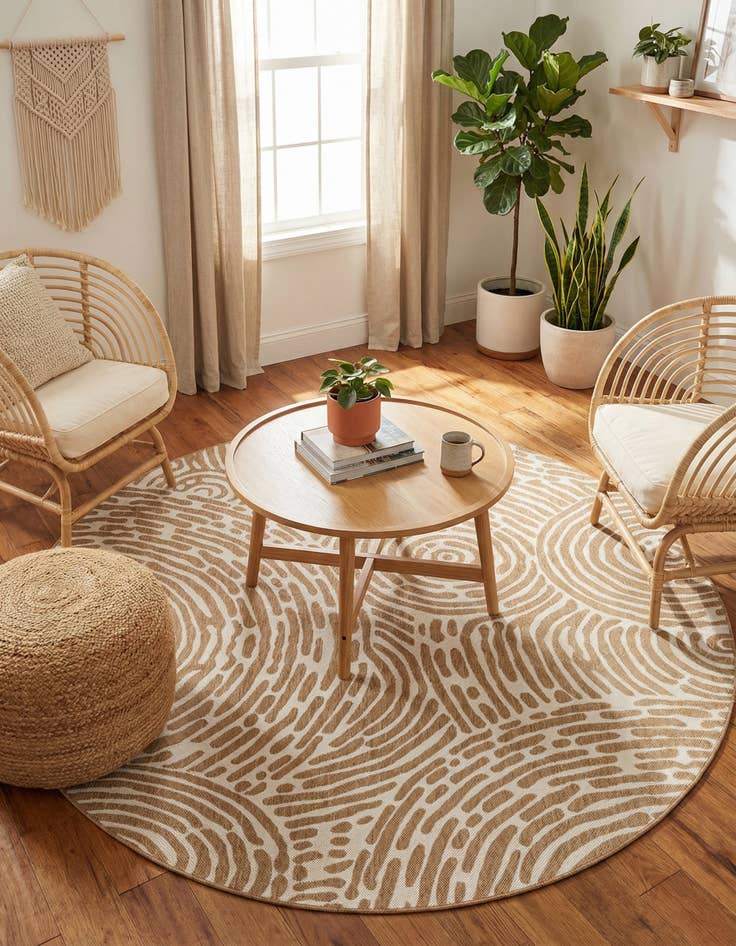 Detail image of 7' 10 x 7' 10 Easy-Clean Modern Indoor / Outdoor Round Rug