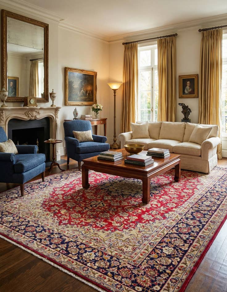 Detail image of 9' 5 x 13' 9  Hand Knotted Isfahan Persian Wool Rug