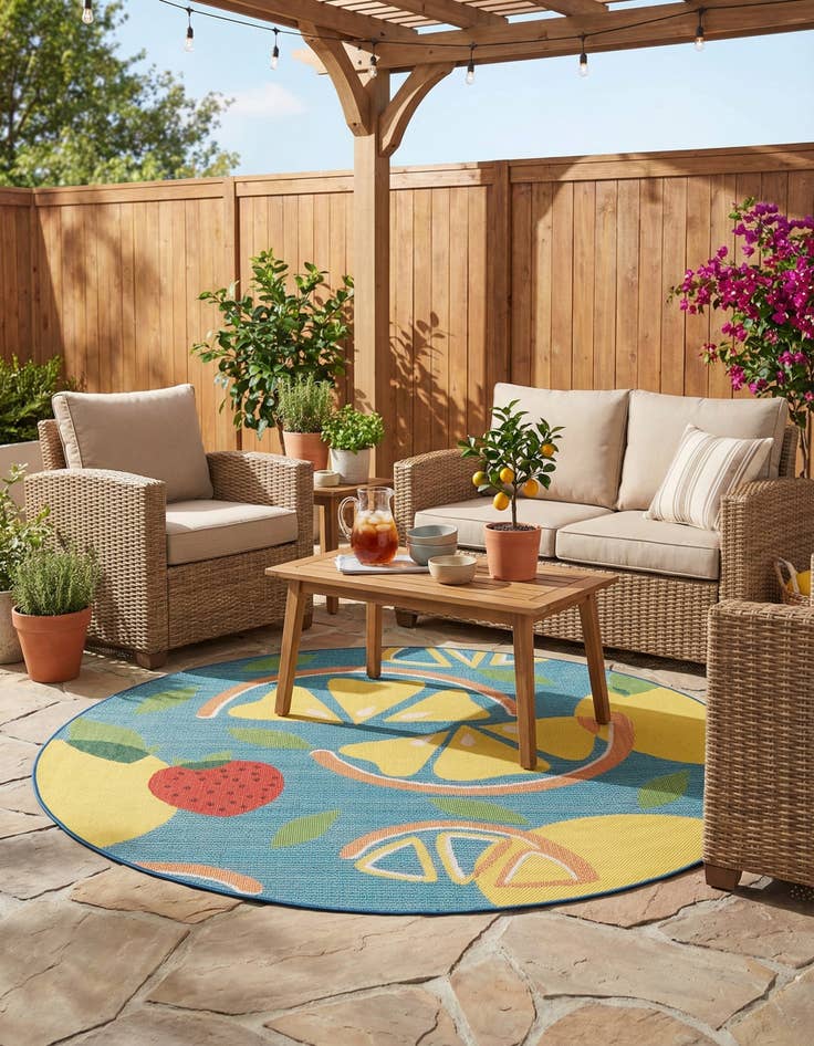 Detail image of 7' 10 x 7' 10  Washable Baja Indoor / Outdoor Round Rug
