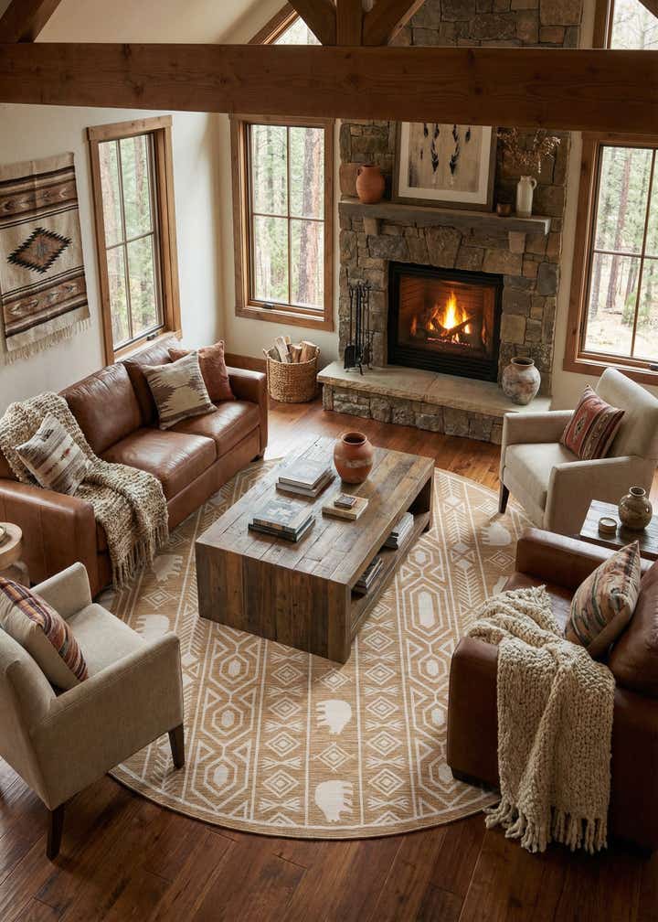 12' x 12' Easy-Clean Southwestern Indoor / Outdoor Round Rug