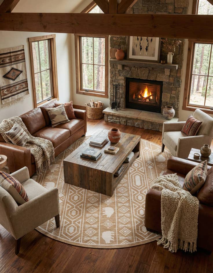 Detail image of 12' x 12' Easy-Clean Southwestern Indoor / Outdoor Round Rug