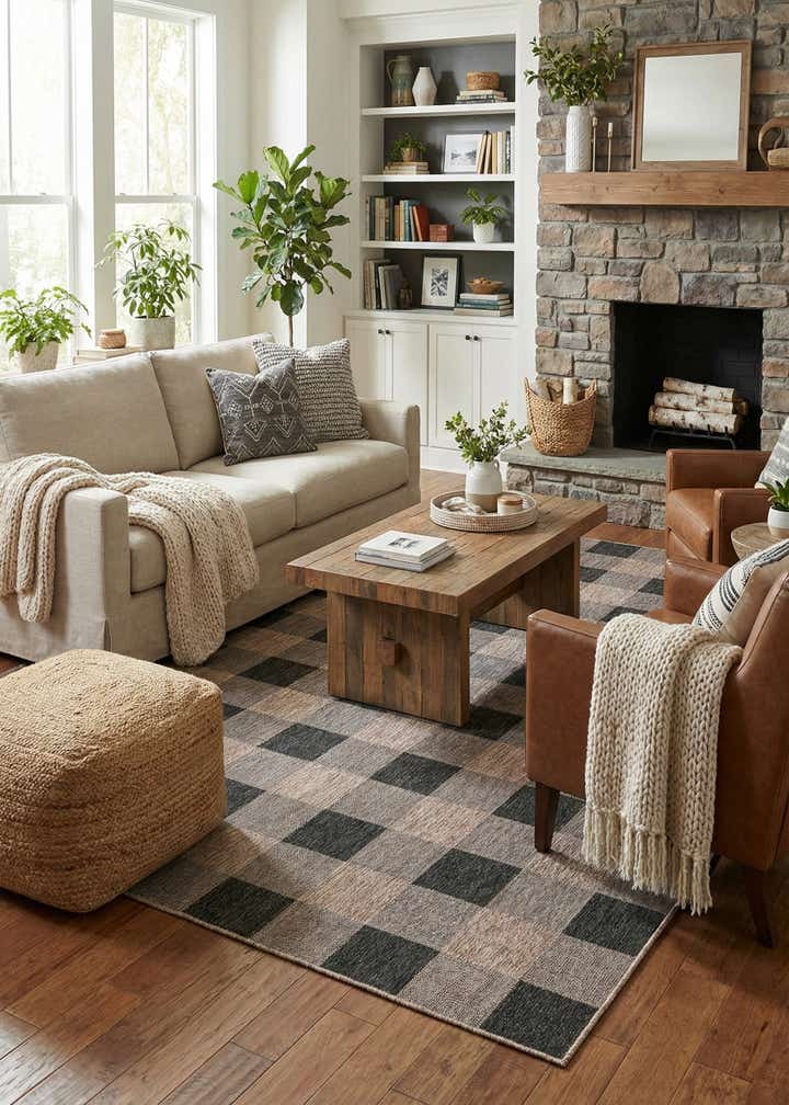 9' x 12' Easy-Clean Checkered Indoor / Outdoor Rug