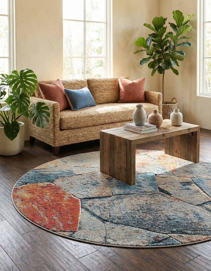 Detail image of 5' x 5' Easy-Clean Modern Indoor / Outdoor Round Rug