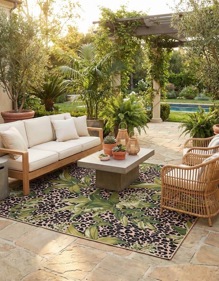 Detail image of  10' x 10'  Washable Botanical Indoor / Outdoor Square Rug
