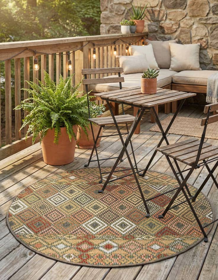 Detail image of 3' 3 x 3' 3  Washable Baja Indoor / Outdoor Round Rug