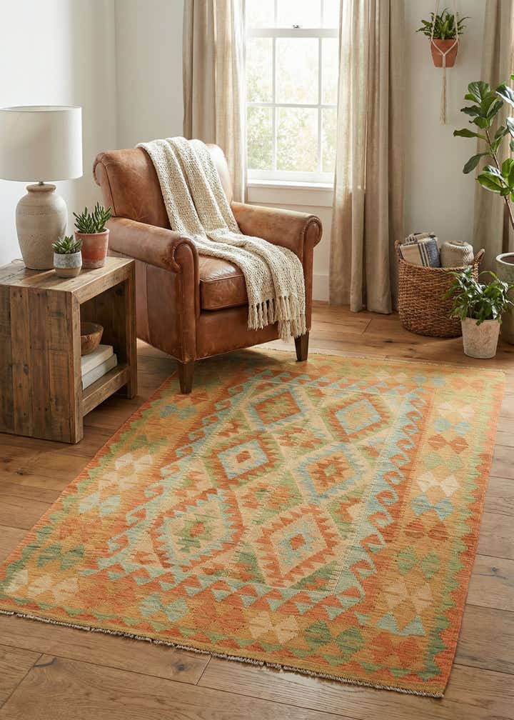 3' 2 x 5' Hand Woven Kilim Waziri Wool Rug