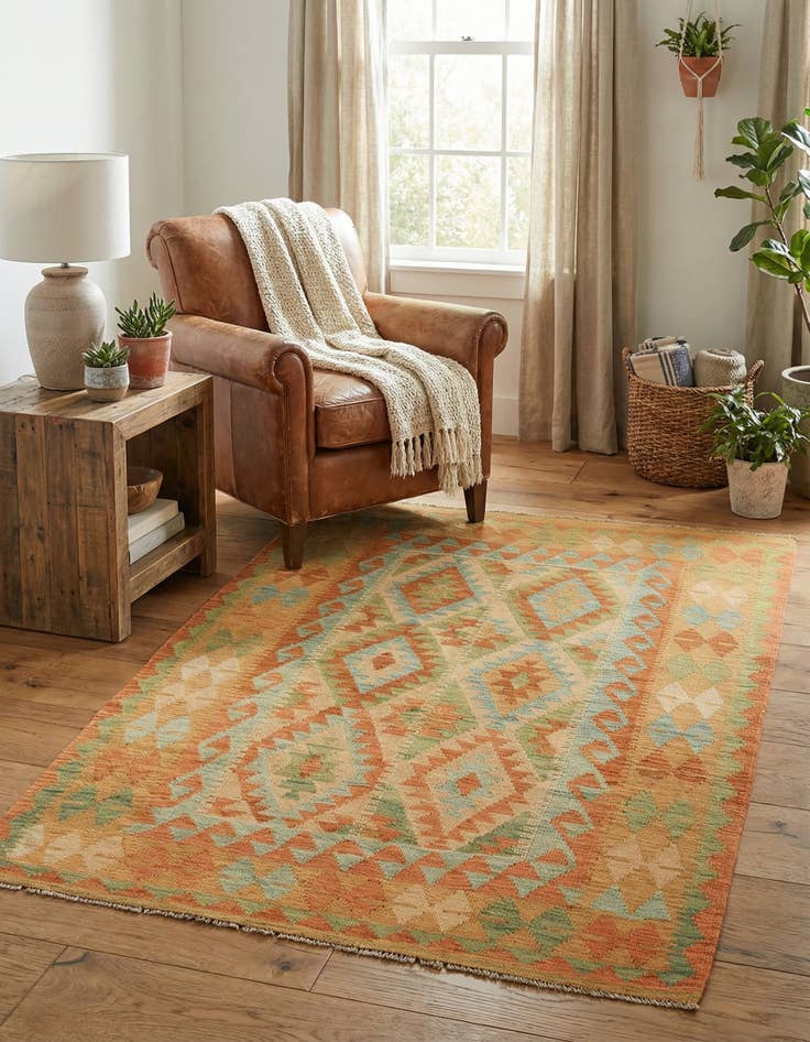 Detail image of 3' 2 x 5'  Hand Woven Kilim Waziri Wool Rug