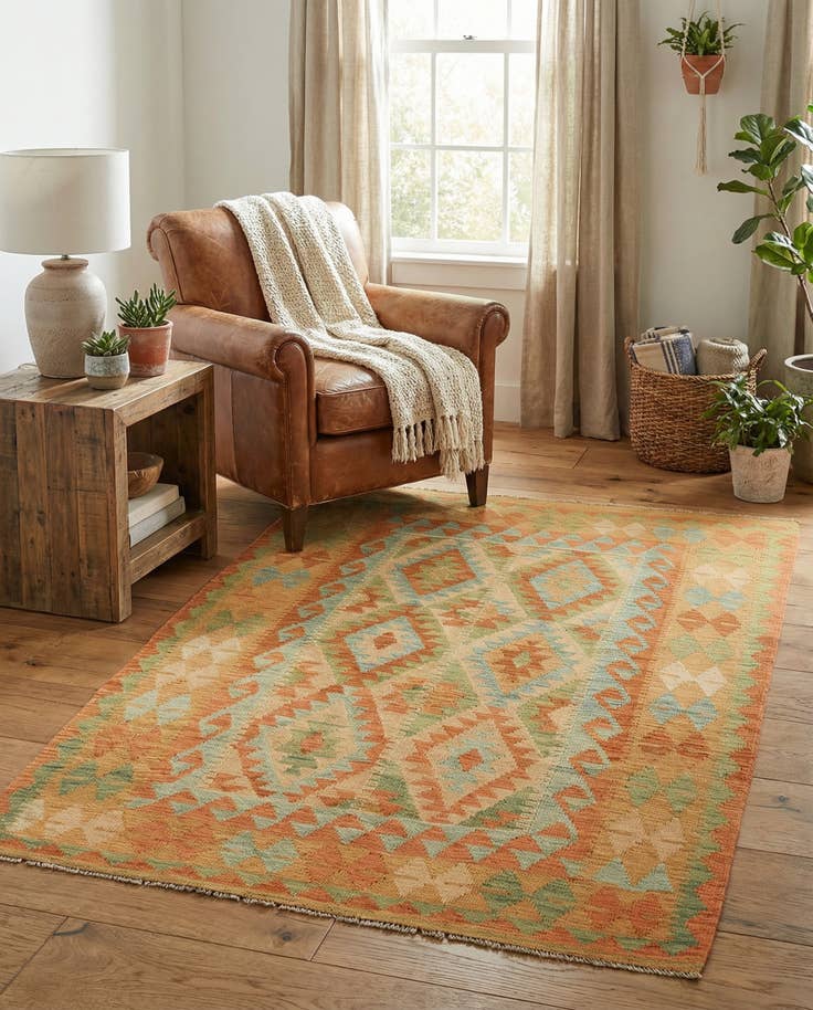 Detail image of 3' 2 x 5' Hand Woven Kilim Waziri Wool Rug