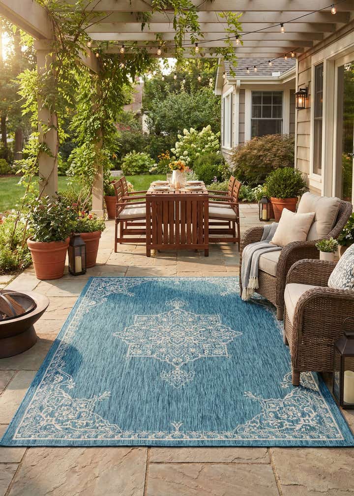 7' 10 x 11' Easy-Clean Traditional Indoor / Outdoor Rug