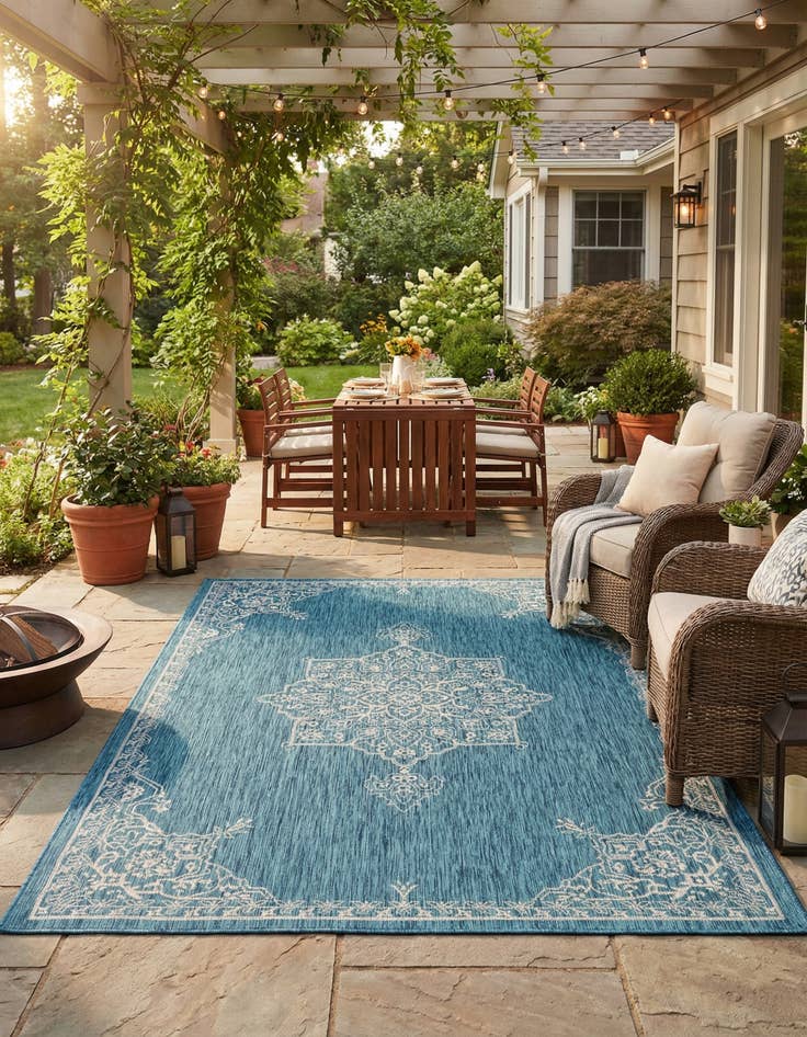 Detail image of 7' 10 x 11'  Washable Traditional Indoor / Outdoor Rug