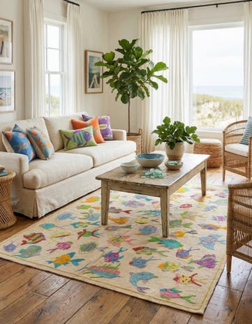 4' 2 x 6' 7 Hand Woven Kilim Suzani Wool Rug