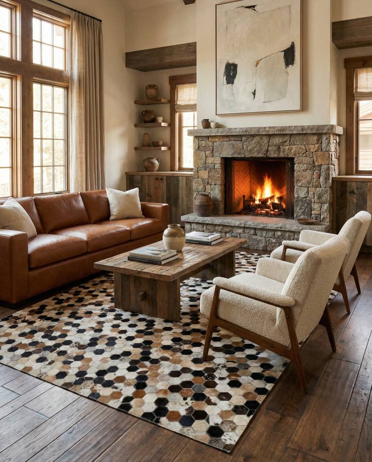 Detail image of 5' 1 x 8' 1 Cowhide - Patchwork Rug