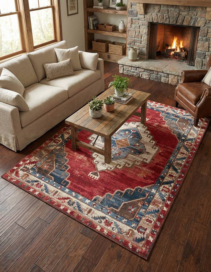Detail image of 5' x 7'  Washable Traditional Indoor / Outdoor Rug