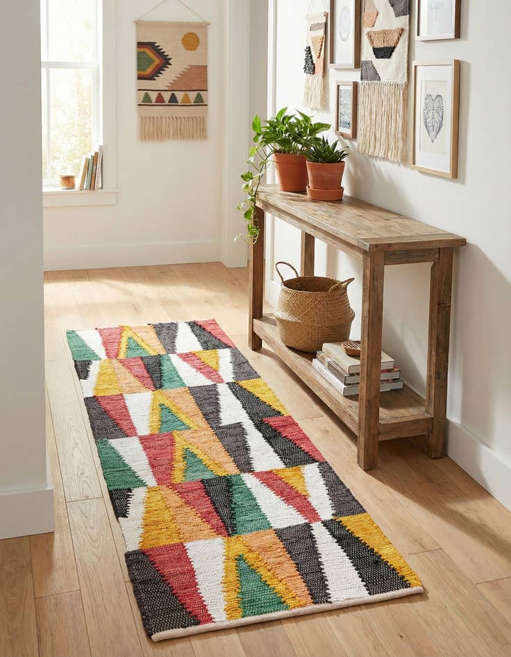 Detail image of 2' x 6' 1 Hand Braided Chindi Cotton Runner Rug