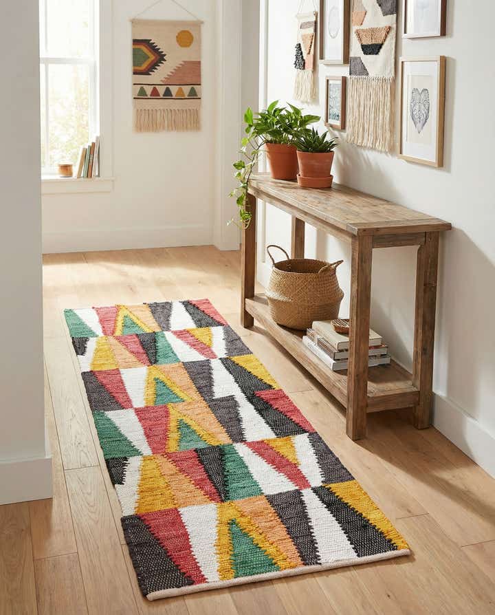 2' x 6' 1 Hand Braided Chindi Cotton Runner Rug