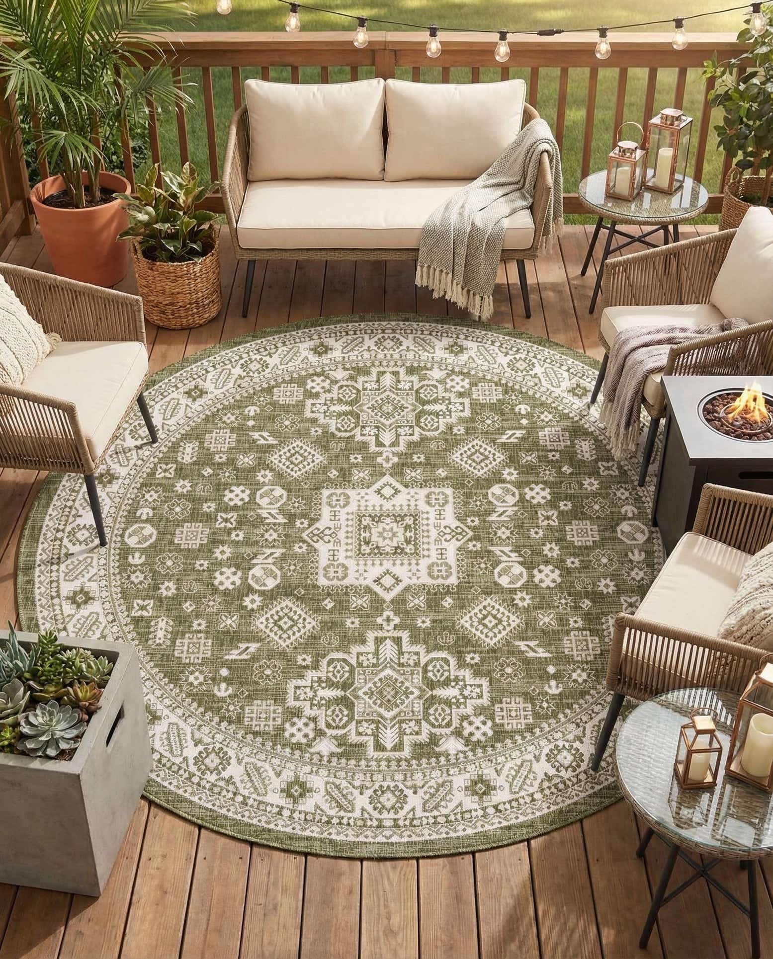 10' x 10' Easy-Clean Aztec Indoor / Outdoor Round Rug