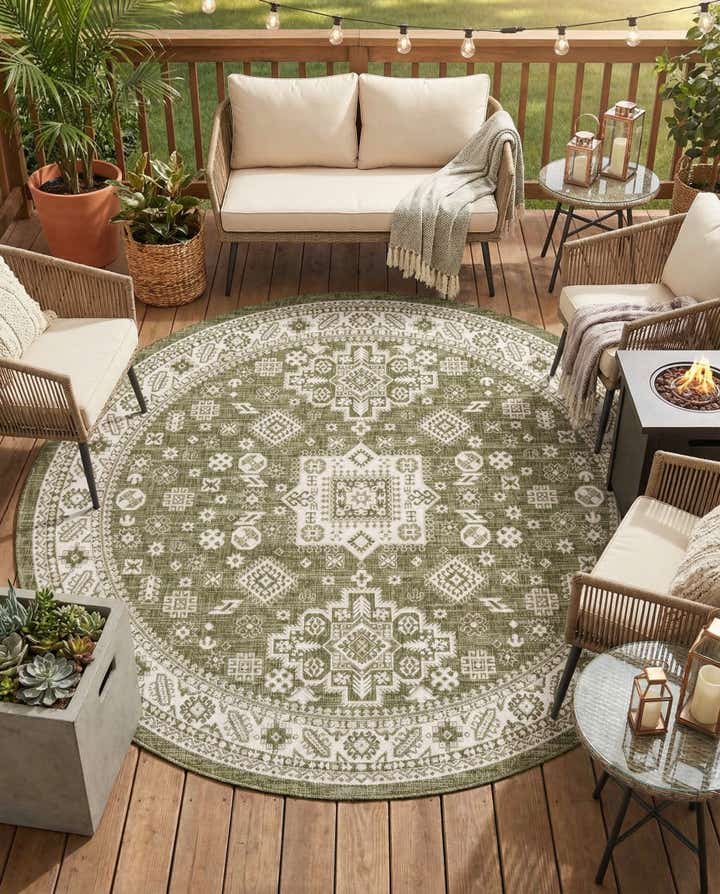 10' x 10' Easy-Clean Aztec Indoor / Outdoor Round Rug