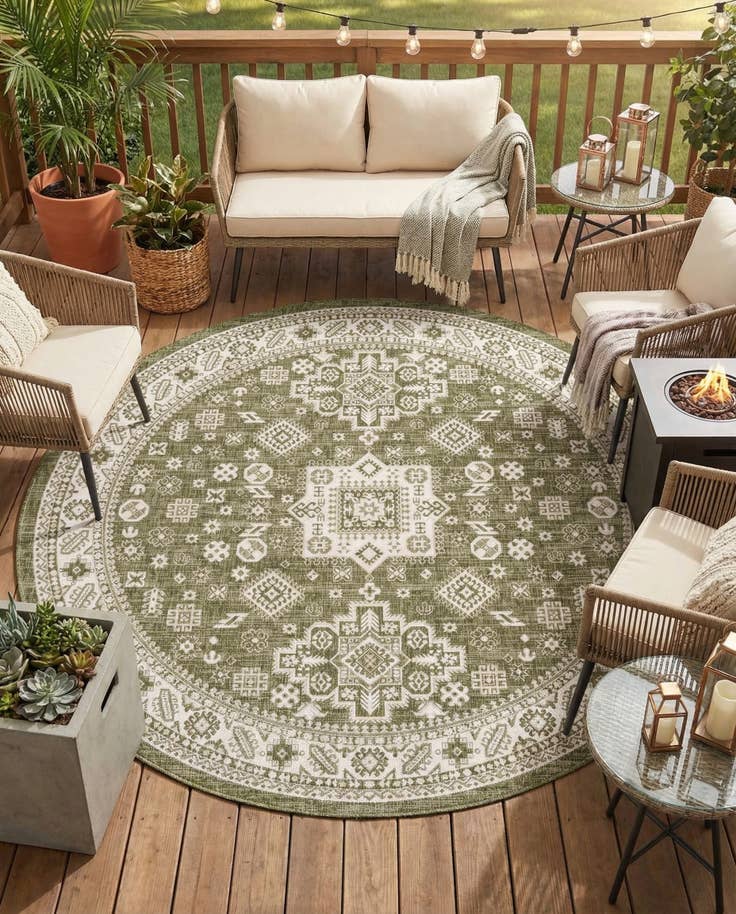 Detail image of 10' x 10' Easy-Clean Aztec Indoor / Outdoor Round Rug