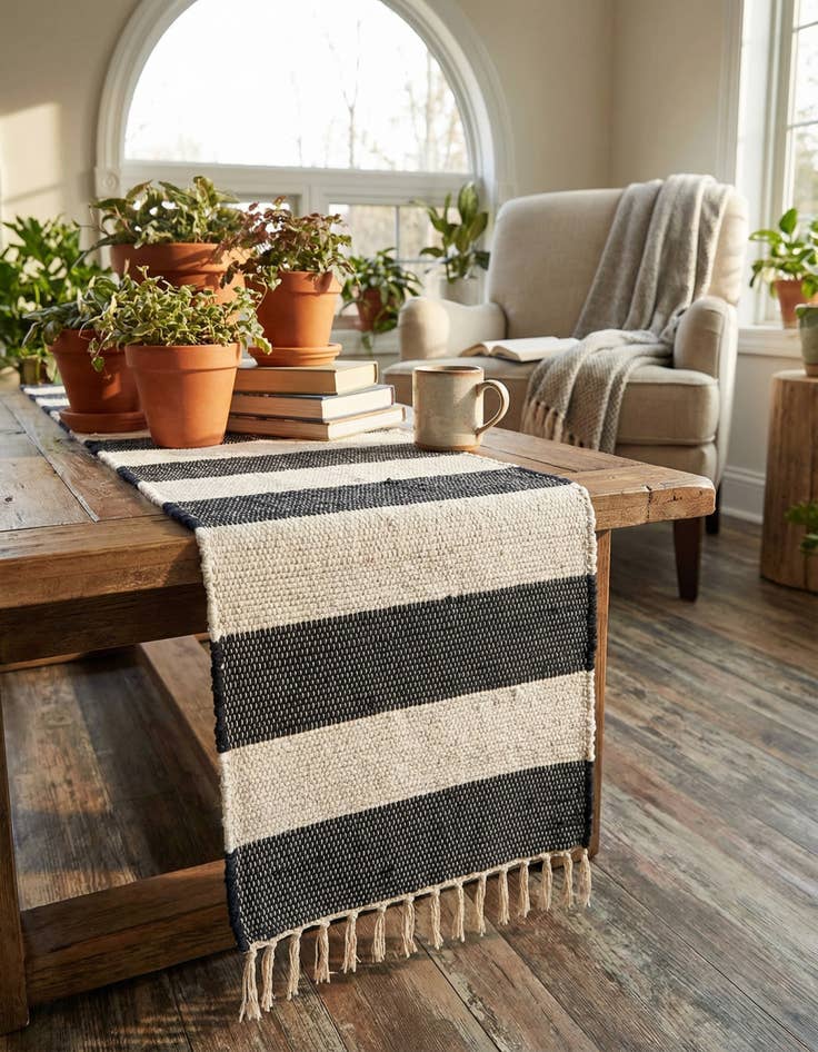 Detail image of  1' 2 x 10'  Hand Woven Chindi Rag Table Runner Rug