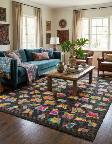 6' 1 x 9' 8 Hand Woven Kilim Suzani Wool Rug