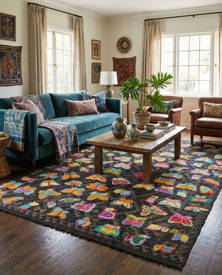 Detail image of 6' 1 x 9' 8 Hand Woven Kilim Suzani Wool Rug