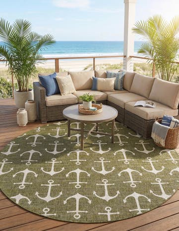 10' x 10' Easy-Clean Coastal Indoor / Outdoor Round Rug