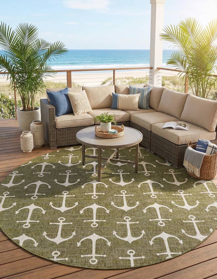Detail image of 10' x 10'  Washable Coastal Indoor / Outdoor Round Rug