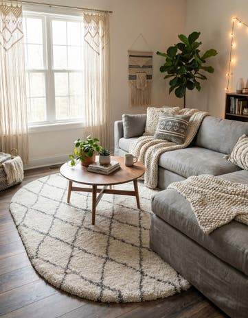 Pure Ivory Marrakesh Shag Oval Rug