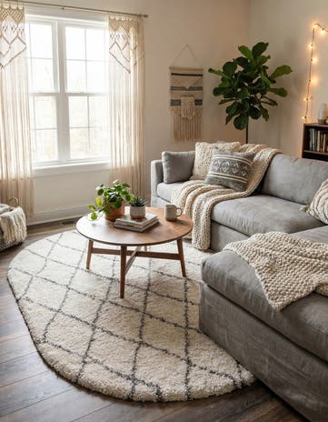 Pure Ivory Marrakesh Shag Oval Rug