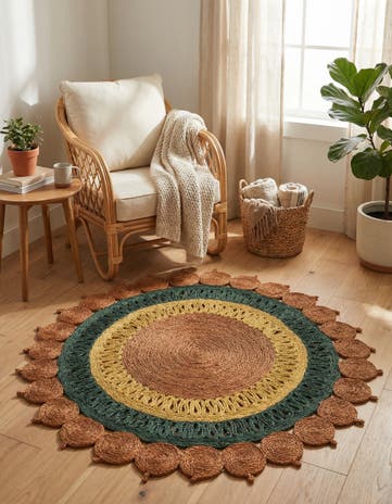 4' 1 x 4' 1 Handmade Braided Jute Round Rug