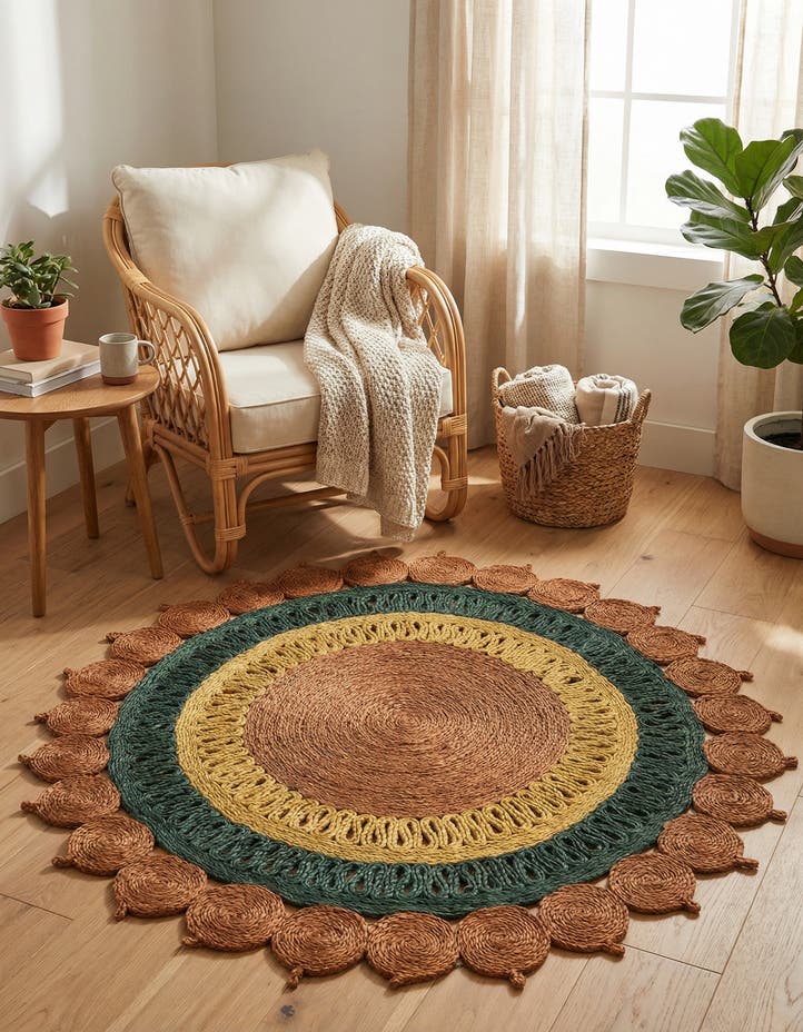 4' 1 x 4' 1 Handmade Braided Jute Round Rug