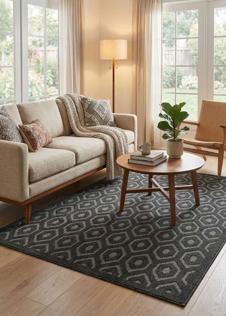 5' 3 x 8' Easy-Clean Trellis Textured Indoor / Outdoor Rug