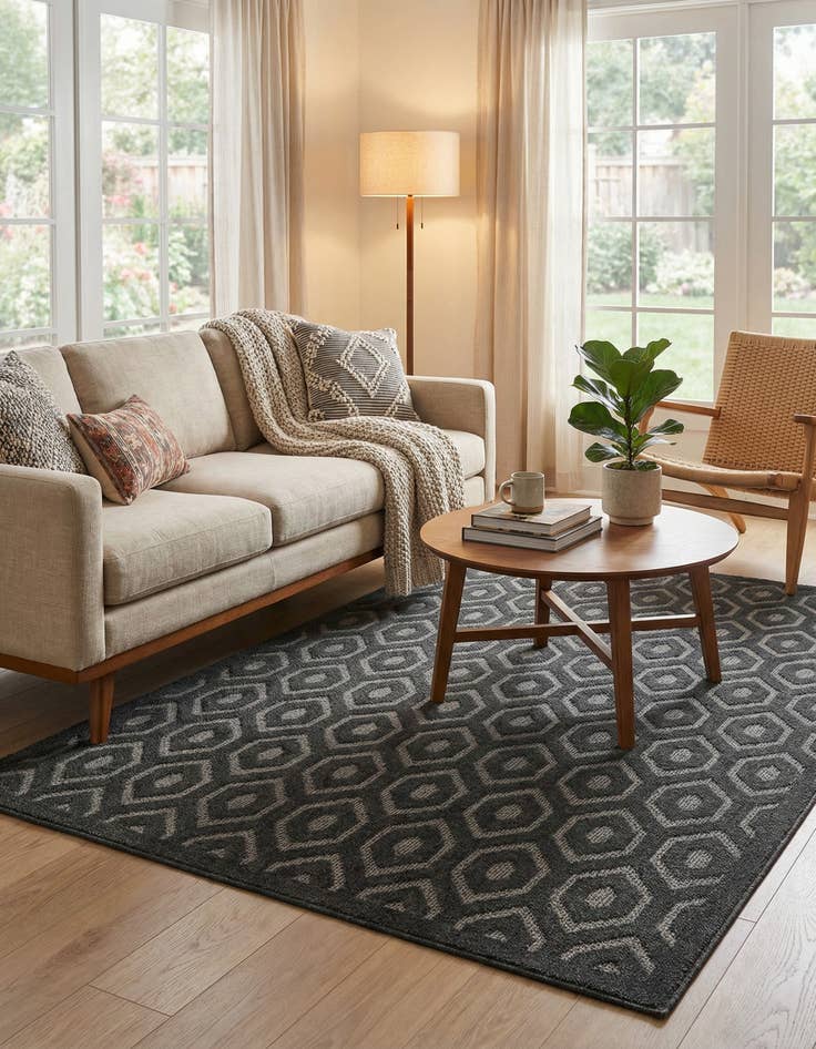 Detail image of  5' 3 x 8'  Washable Trellis Textured Indoor / Outdoor Rug