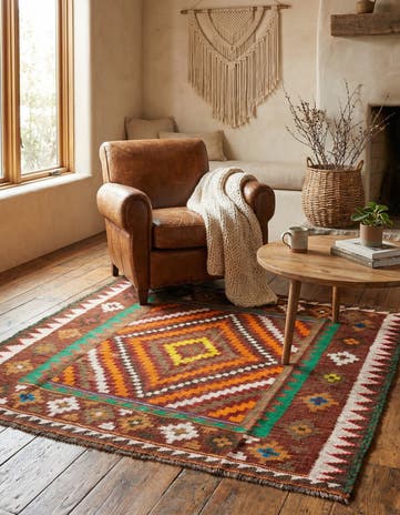 3' 7 x 4' Hand Woven Kilim Fars Wool Square Rug