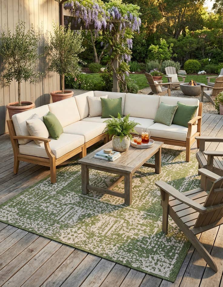 Detail image of 9' x 12'  Washable Traditional Indoor / Outdoor Rug