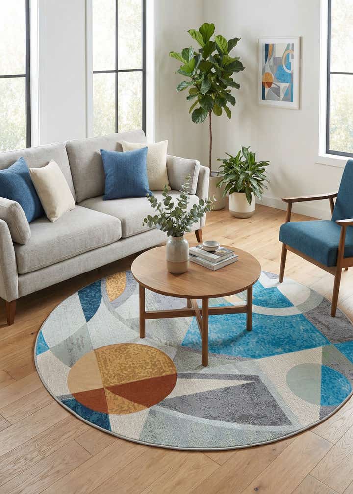 5' 3 x 5' 3 Easy-Clean Modern Indoor / Outdoor Round Rug