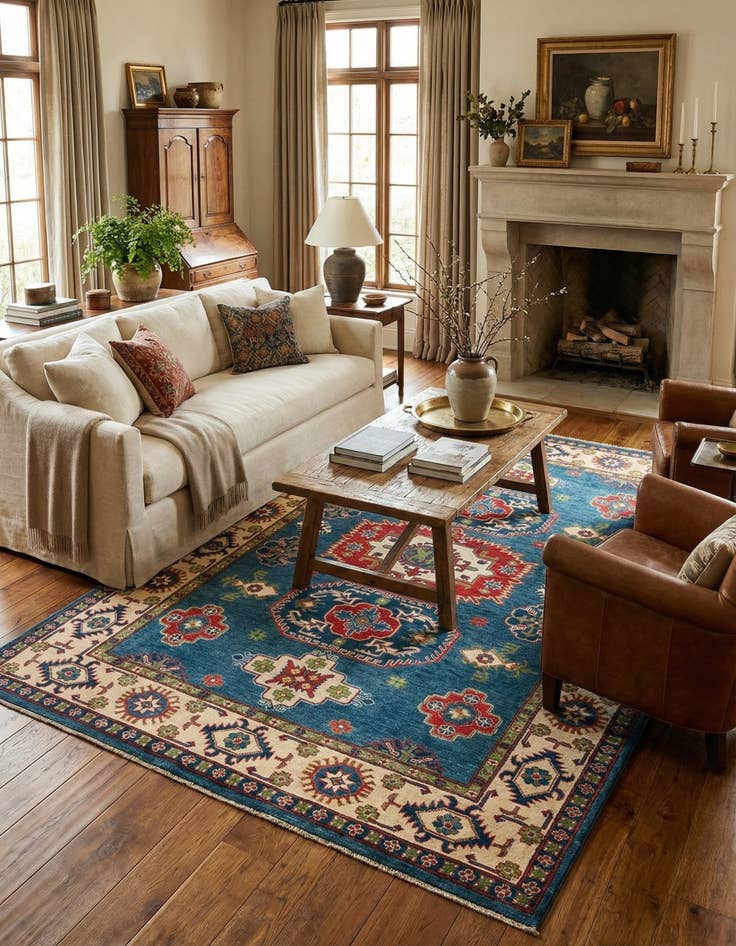 Detail image of 6' 1 x 9'  Hand Knotted Kazak Rug