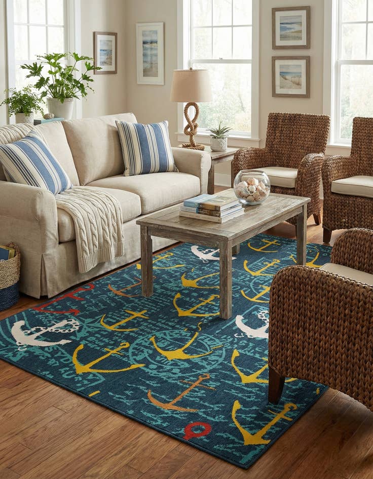 Detail image of 6' x 9'  Washable Coastal Indoor / Outdoor Rug